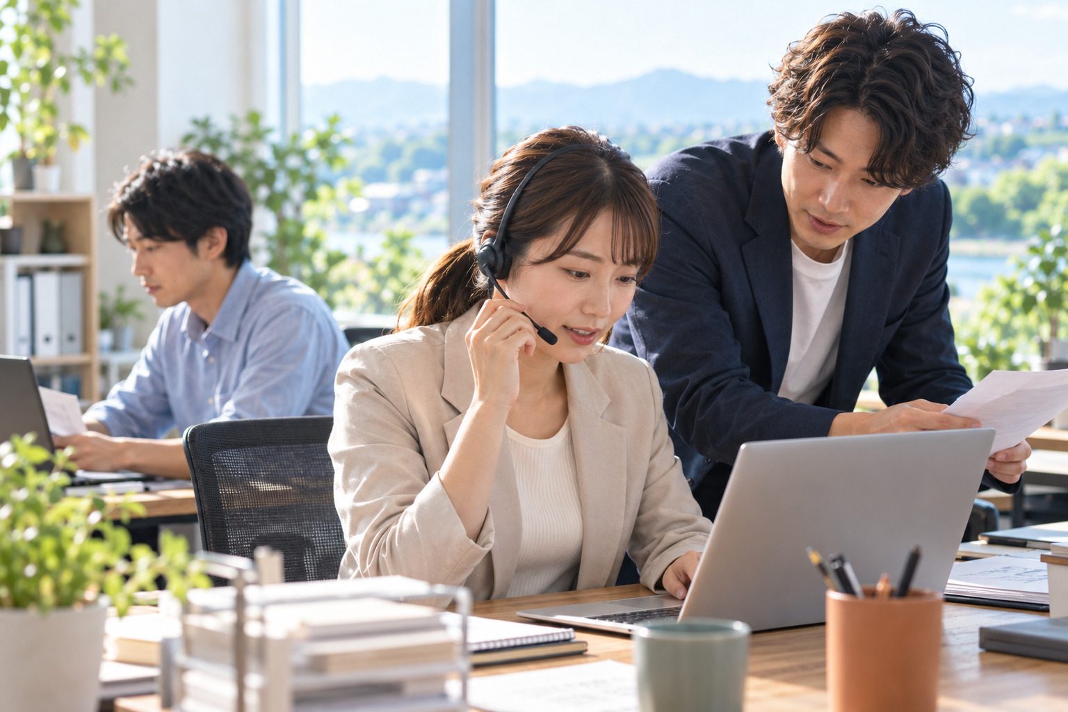 問い合わせ対応をしている様子