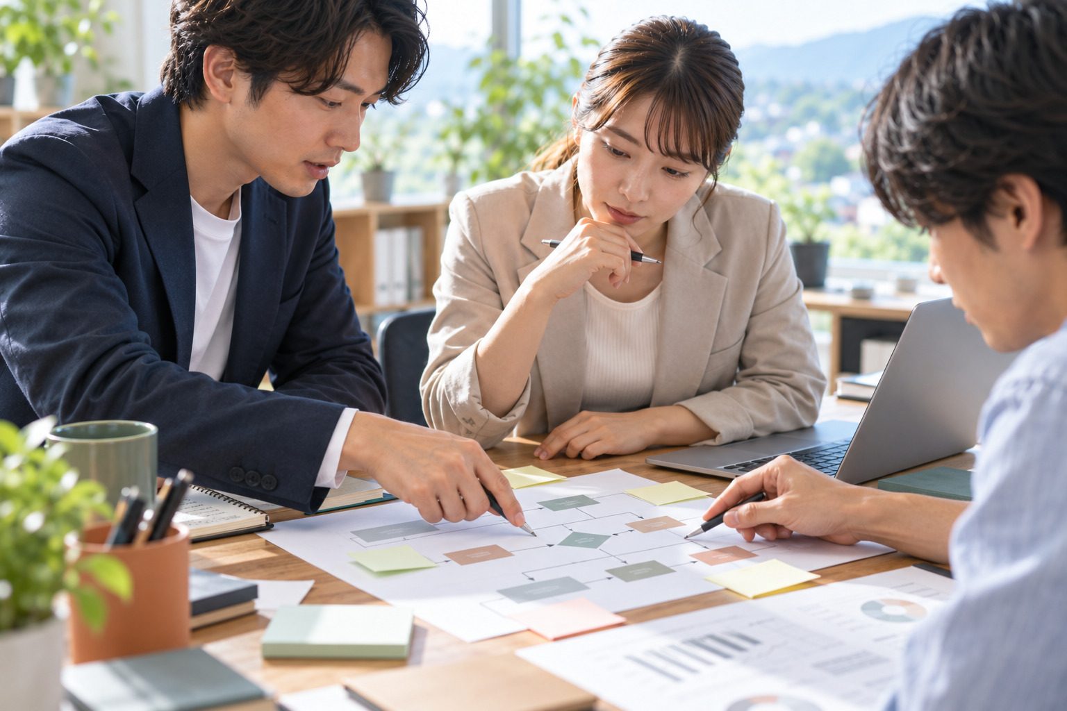 業務フローを図に整理している様子